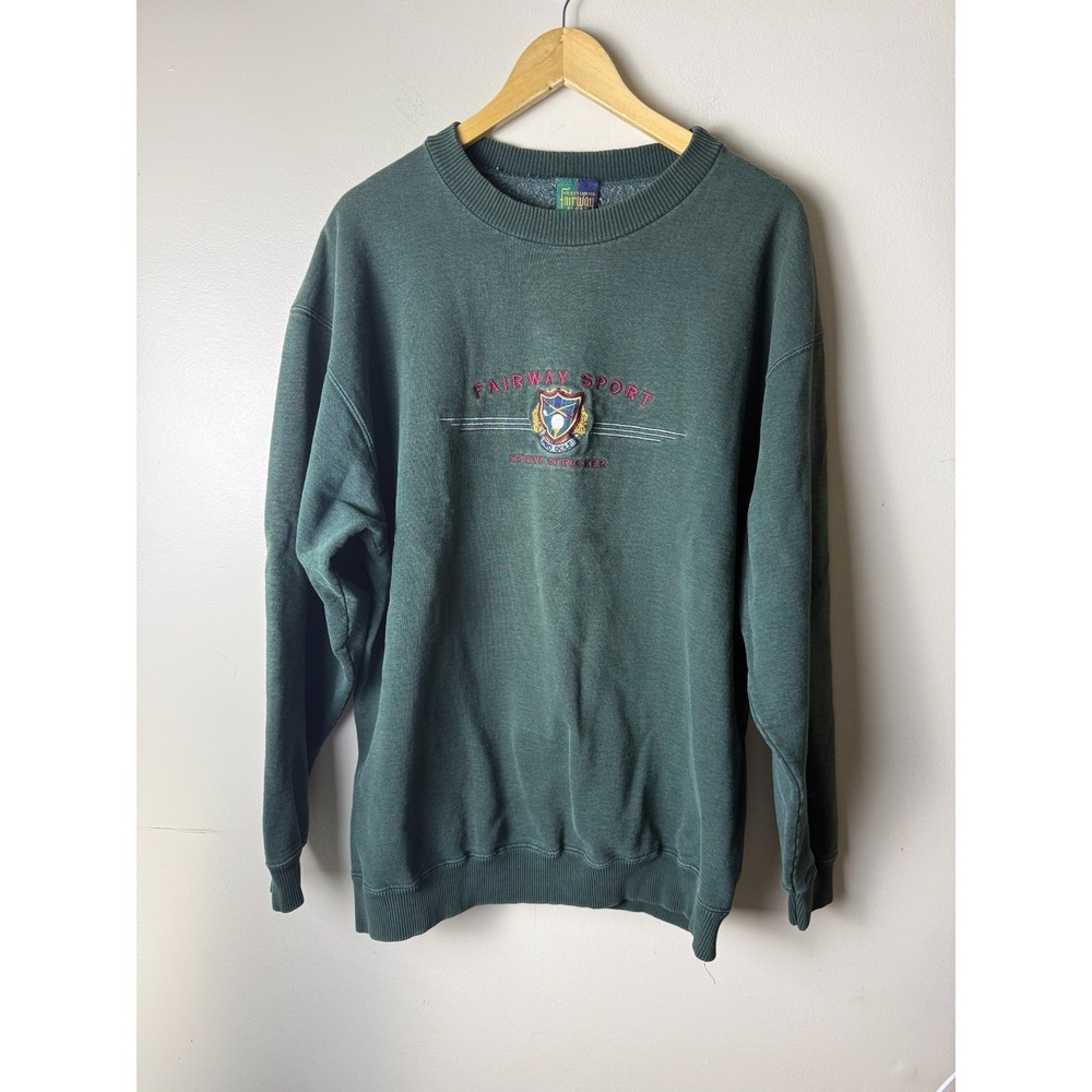 Vintage Fairway Sport Green Steve Stricker Golf Crest Sweatshirt Mens XL Green
